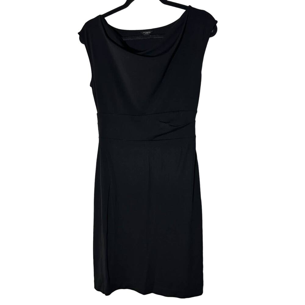 Ann Taylor Drape Neck Black Sheath Dress Size 2